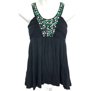 Zara Collection Womens Sleeveless Black Green Rhinestone Knit Top Shirt sz M